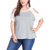 Agnes Orinda Women's Plus Size Contrast Raglan Sleeves Cold Shoulder Casual Blouses - 2 of 4