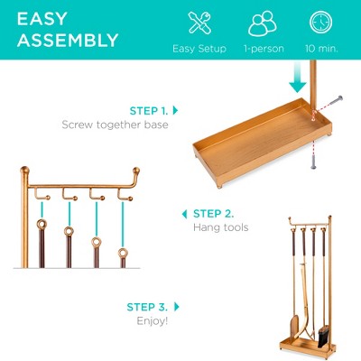 Gold 5-Piece Antique Fireplace Tool Set with Ergonomic Handles