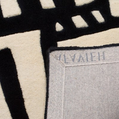 Art Deco Geometric Tufted Wool Runner - Black and Ivory, 2'3" x 9'