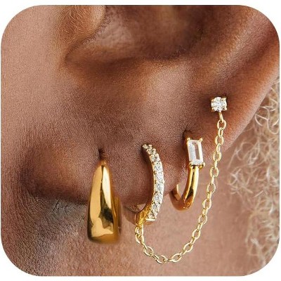Small Gold Hoop Earrings Set for Women, 14K Gold Plated Lightweight Earrings Sets for Multiple Piercing