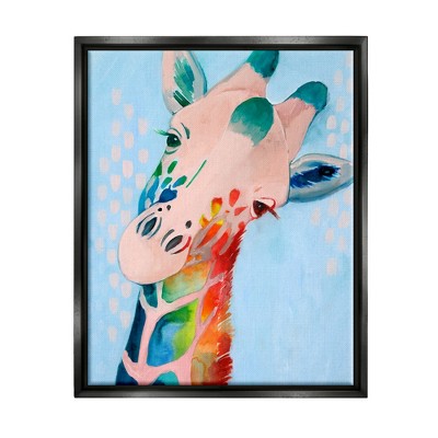 Stupell Industries Colorful Abstract Giraffe Animal Rainbow Blue Drawing