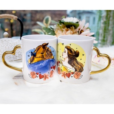 Disney Beauty and the Beast Ceramic Mug Set with Heart Handles