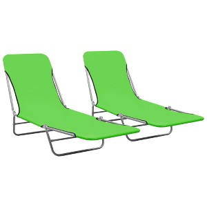 vidaXL Folding Sun Loungers 2 pcs Steel and Fabric Green - 1 of 4