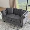 TiramisuBest 58.8" 2-Seater Tufted Velvet Sofa with Rolled Arms & Nailhead Trim, Grey for Living Room, Bedroom & Office -2 Pillows - 2 of 4