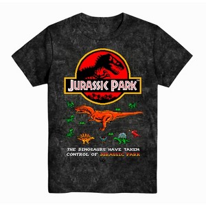Boys Jurassic Park Dinosaur T-Shirt - Juassic World Classic Movie - 8Bit Dinosaur T-Rex Rawr Tie Dye Shirt - 1 of 4