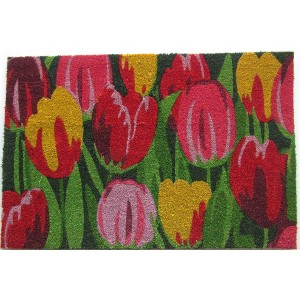 HomeRoots 24" X 36" Red and Green Coir Floral Outdoor Spring Door Mat - 1 of 4