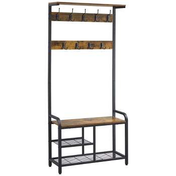 Bestier 71 inch Hall Tree with Shoe Bench for Entryway Coat Rack Storage  Shelf Stand with Hooks Grey 