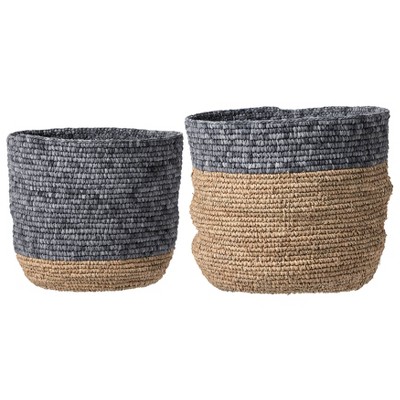 Set of 2 Natural Seagrass Baskets Beige/Gray - 3R Studios