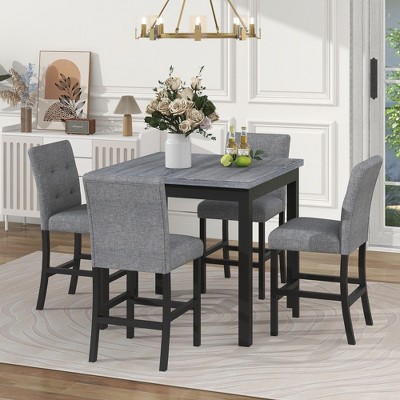 NicBex Dining Table Set for 4 Square Kitchen Table and Chairs with Upholstered Hight Stools with Backrest for Kitchen, Dining Room Restaurant, Black