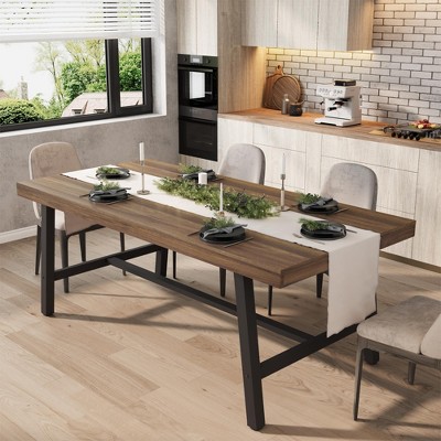 Dining Table for 6-8, 70.87'' Industrial Style Table - Sturdy Metal Frame & Wooden Top, Rustic Brown for Kitchen & Dining Room