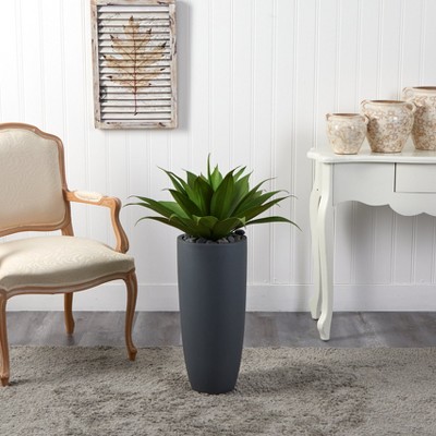 Nearly Natural 38" Green Agave in Tall Gray Cylinder Planter