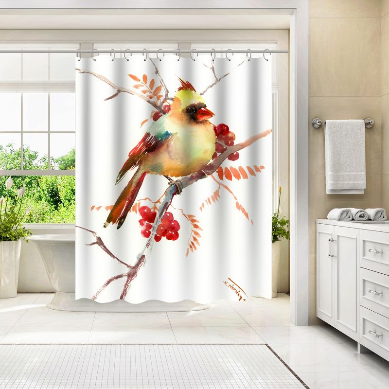 Americanflat 71" x 74" Shower Curtain, Cardinal Bird And Berries by Suren Nersisyan, 4 of 9