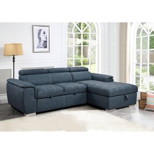 VYNXARIA 97 inch Convertible Sectional Sofa with Storage Chaise,Contemporary L-shaped Sleeper Corner Sectional Sofa with a Pull-Out Bed ,Blue - 1 of 4