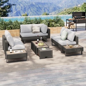 CAVINAS 6-Piece Patio Seating Sets, with Extendable Coffee Table with Ice Bucket, Conversation Set with Side Table and Deep Cushions, Gray - 1 of 4
