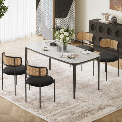 Okak Set of 2/4 Upholstered Rattan Back Round Dining Chair with Metal Legs,Armless Accent Dining Chairs for Dining Room,Kitchen