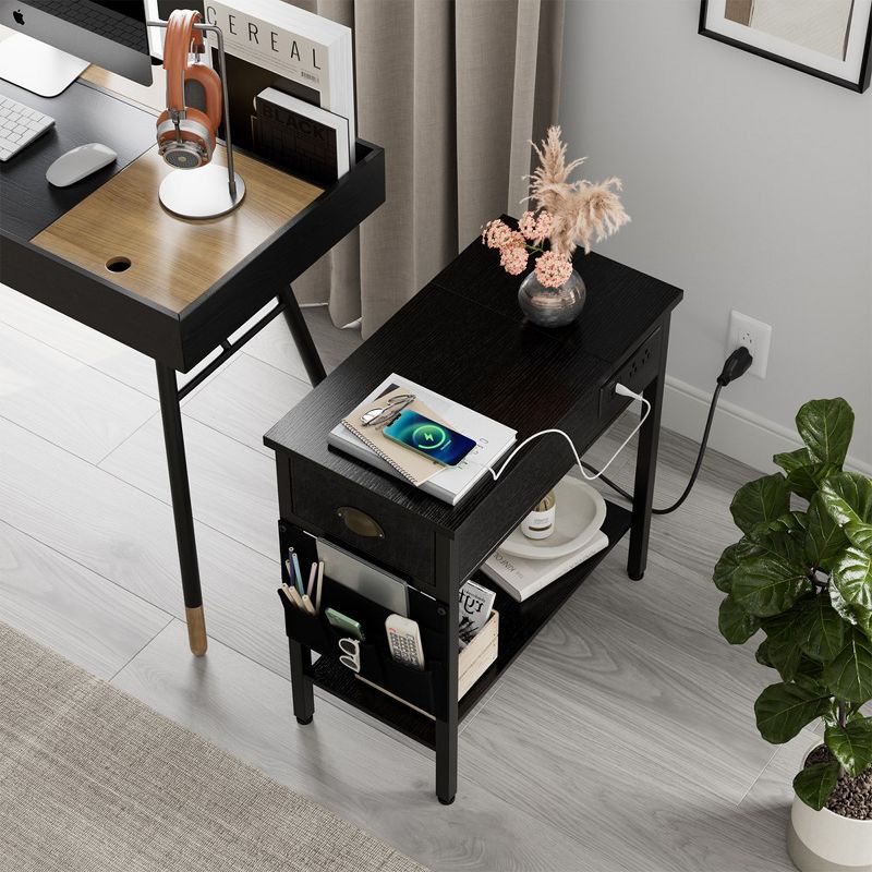 Whizmax End Table with Charging Station- Flip Top Narrow Side Tables With Storage Drawers for Living Room Bedroom Office Small Spaces, 5 of 9