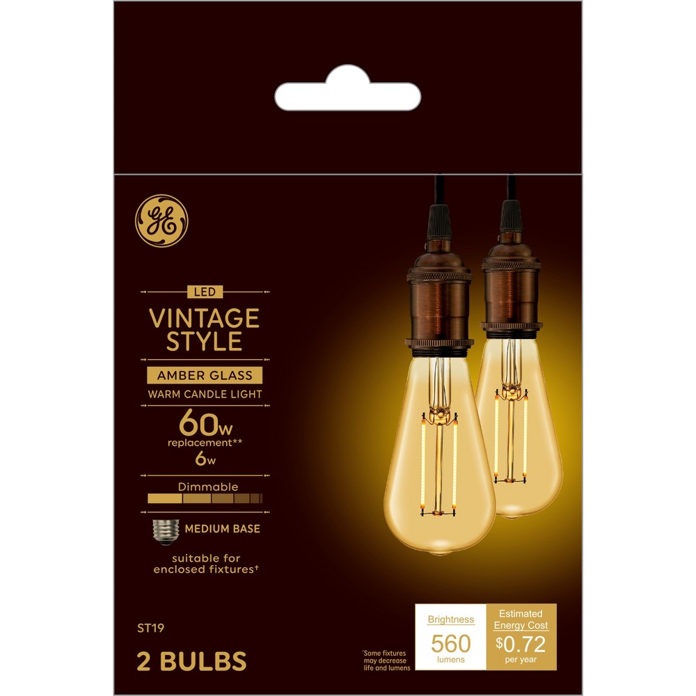 Photos - Light Bulb General Electric GE 2pk 60W Vintage Style ST19 LED Edison  Amber Glass 