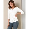 INSPIRE CHIC Women's V Neck 3/4 Sleeves Solid Knitted Buttons Decor Ruched Blouse - 2 of 4