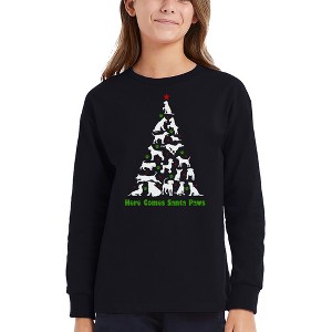 LA Pop Art Here Comes Santa Paws - Girl's Word Art Long Sleeve T-Shirt - 1 of 4