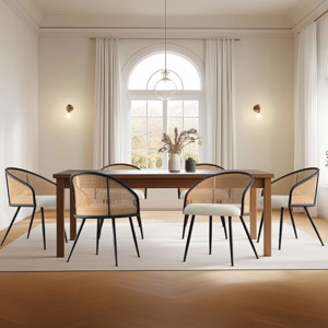 Set of 6 Rattan Dining Chairs, Modern Upholstered Armchairs with Black Metal Frame & Woven Cane Back for Kitchen & Dining Room-Maison Boucle - 1 of 4