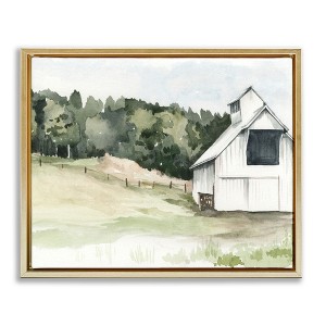 Stupell Industries Quiet Countryside Farmhouse Cottage Green Pasture Floating Frame Canvas Art - 1 of 4