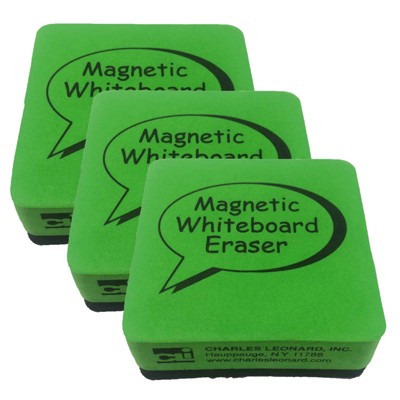 Charles Leonard Dry Erase Whiteboard Magnetic Eraser, 2 x 2 Inch,  Green/Black, 12 Per Pack, 3 Packs