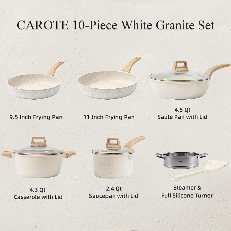 CAROTE Pots and Pans Set Nonstick, White Granite Induction Kitchen Cookware Set, 10 Pcs, 3 of 9