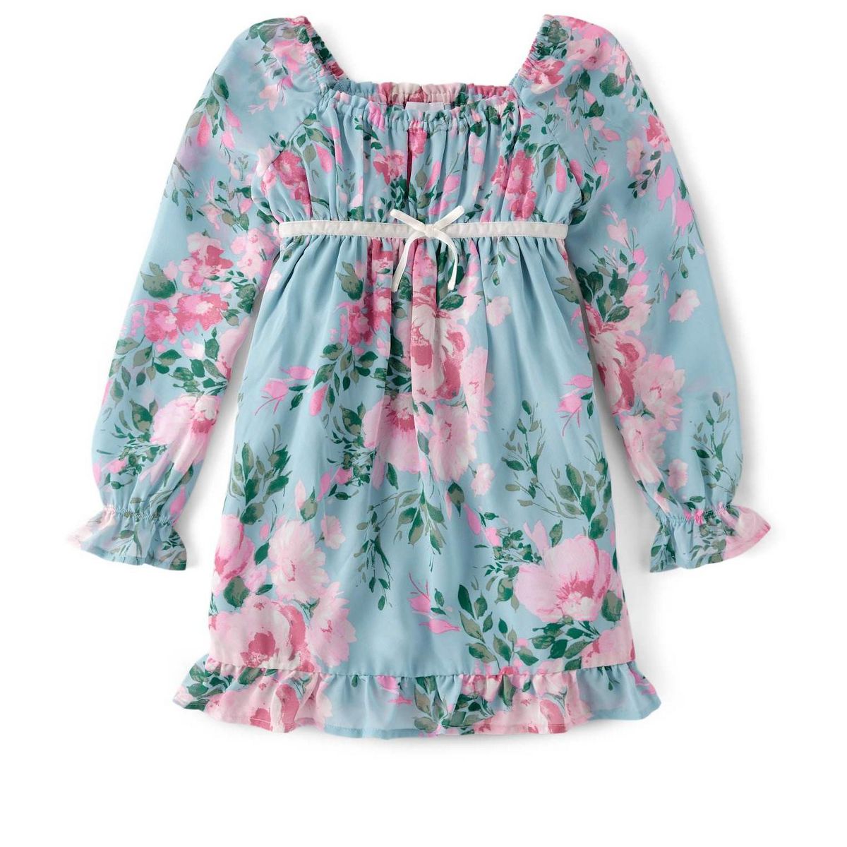 The Children's Place Girls Long Sleeve Floral Chiffon Babydoll Dress - thumbnail 2