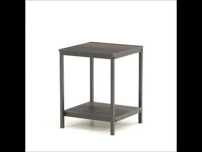 Smoked Oak and Black Metal Rectangular Side Table with Shelf