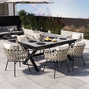 Outdoor Patio Dining Set With Woven Chairs And Extendable Table, 7-Piece Garden Furniture Set Expands From 62.9 To 82.6 Inches-Maison Boucle - 1 of 4