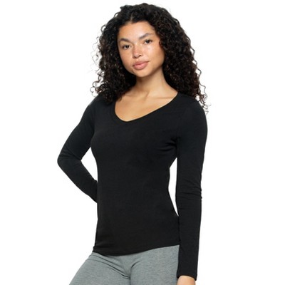 Felina - V-Neck Long Sleeve Tee - Comfortable Knit Tops for Women, Casual Long Sleeve Shirts, Lightweight Layering Essential
