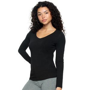 Felina - V-Neck Long Sleeve Tee - Comfortable Knit Tops for Women, Casual Long Sleeve Shirts, Lightweight Layering Essential - 1 of 2
