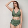 Anna-Kaci Swim Women's Two Piece Swimsuit with Mesh Trim Deep V Neck Bikini Top and High Waisted Ruched Bottoms - 3 of 4