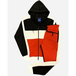 Mens' 2-Piece Jogger Sweatsuit Color Block Sweat jacket Sweatpants Fleece suit - 1 of 4
