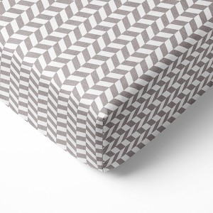 Bacati - Herringbone Gray Muslin 100 percent Cotton Universal Baby US Standard Crib or Toddler Bed Fitted Sheet - 1 of 4
