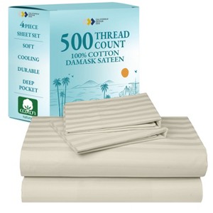 Luxury 500 Thread Count Bed Sheets Set - 100% Cotton Sateen Sheets Set, Soft, Cool & Breathable, Deep Pocket by California Design Den - 1 of 4