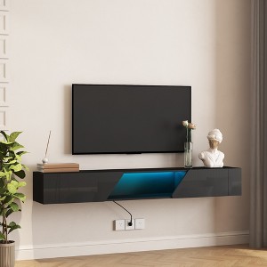 KTMBDW Floating TV Shelf, 69'' Wall Mounted TV Stand Floating TV Console Media Entertainment Under TV Shelf for Bedroom, Living room, Black - 1 of 4