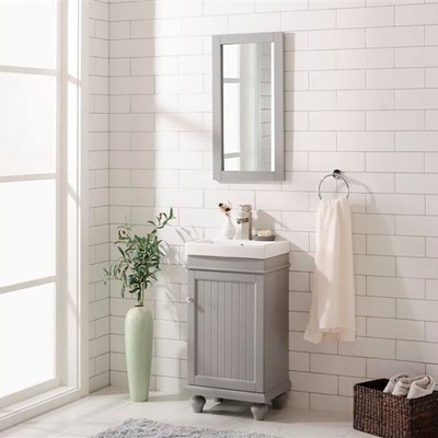 Gray Freestanding Vanity with White Ceramic Sink