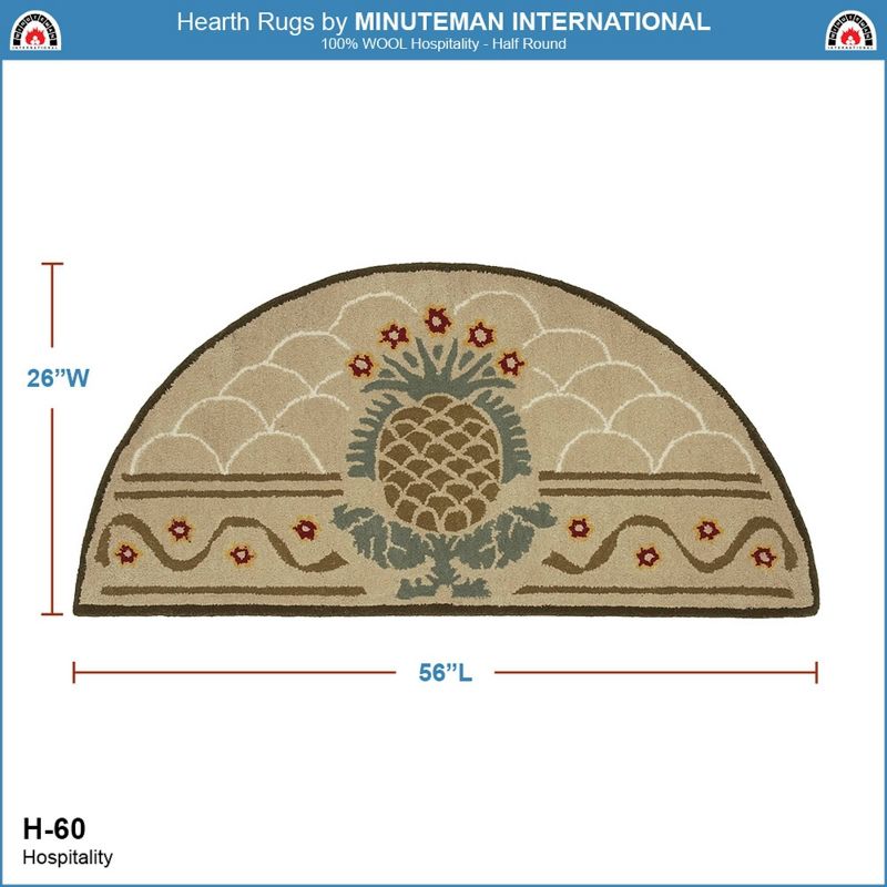 56&#34; Long Minuteman International Hospitality Half Round Hearth Rug Pineapple Design Beige - ACHLA Designs, 3 of 10