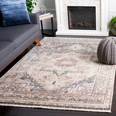 Ivory and Green Synthetic Hand-knotted Rectangular Area Rug, 5' x 7'
