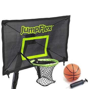 JumpFlex PROJAM Hero Basketball Hoop and Net Flexible Attachment Game for JumpFlex Trampolines with Soft Basketball, Black and Green