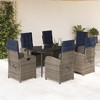 vidaXL 7-Piece Patio Dining Set - Gray Poly Rattan with Navy Cushions, Adjustable Backrests, Glass Tabletop, Reclining Chairs - 2 of 4
