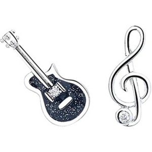 Asymmetric Guitar Earrings - Cubic Zirconia Music Note & Treble Clef Studs, Sweet Dainty Jewelry - 1 of 4