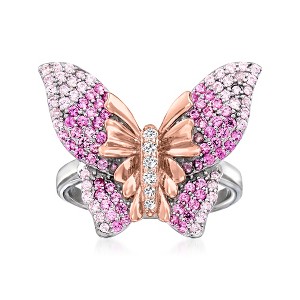Ross-Simons 0.80 ct. t.w. Simulated Pink Sapphire Butterfly Ring With CZ Accents in 2-Tone Sterling Silver - 1 of 4