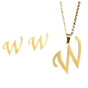 Initial Letter Pendant Necklace Earrings Set for Women Gold Plated Stainless Steel by Ginger Lyne - 1 of 4