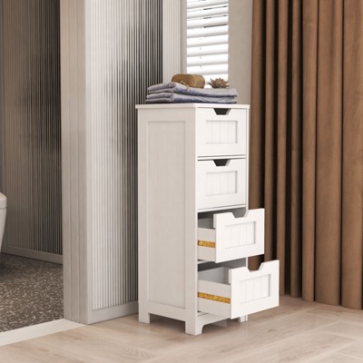 NicBex Freestanding Bathroom Storage Cabinet,Storage Cabinet with Double Shutter Doors/4 Drawers,Bathroom Floor Cabinet for Living/Kitchen,White