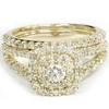 Pompeii3 1 1/10CT Cushion Halo Diamond Engagement Wedding Ring Set 10K Yellow Gold - 4 of 4