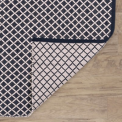 Navy and White Geometric Synthetic Rectangular Rug, 4' x 6'