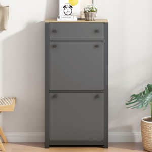 Wood Grain Pattern Top Shoe Cabinet With 2 Flip Drawers And Drawer,Freestanding Shoe Rack With Adjustable Panel,Entryway Shoe Cabinet-Cuddlewood - 1 of 4