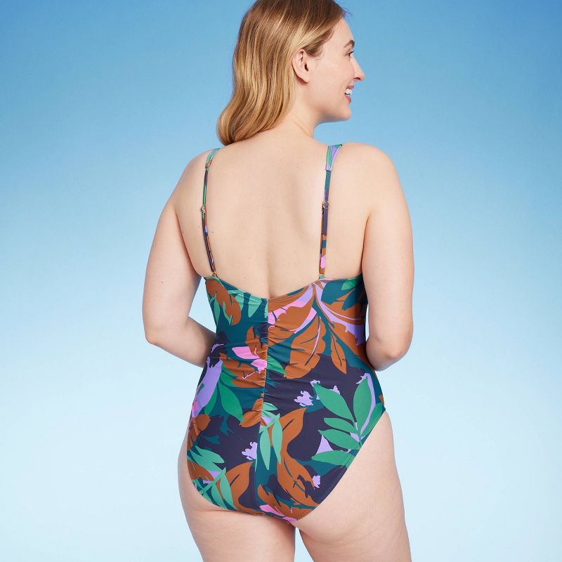 Women's Shirred Plunge One Piece Swimsuit - Shade & Shore™ Multi Floral Print, 6 of 7